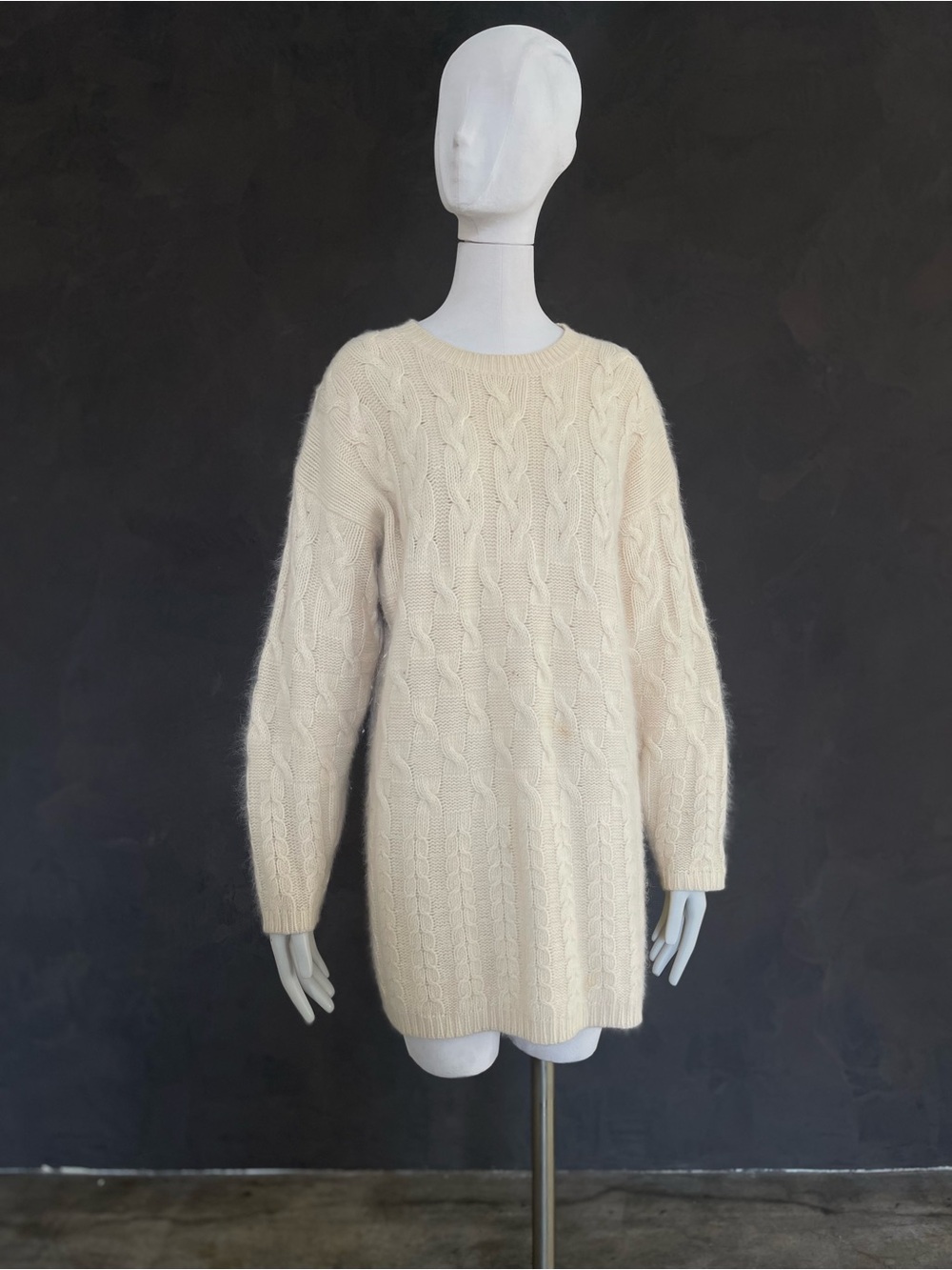 Classiques Entier Ivory Cream Angora Lambswool Cable Knit Tunic Sweater Dress M